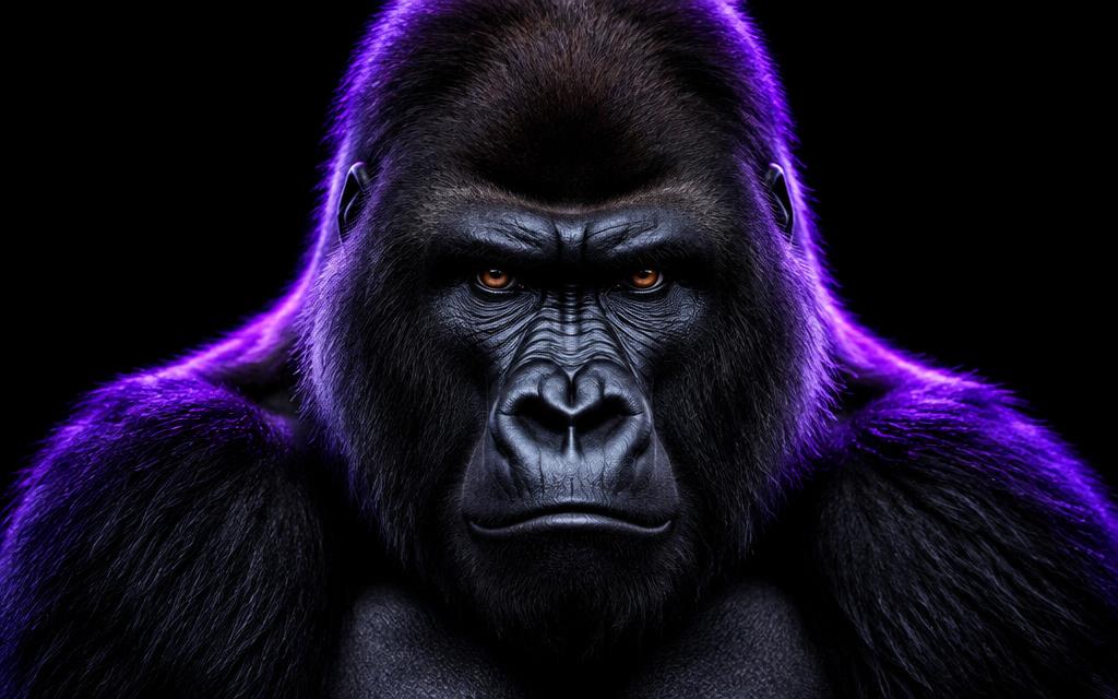 Gorilla portrait under purple light